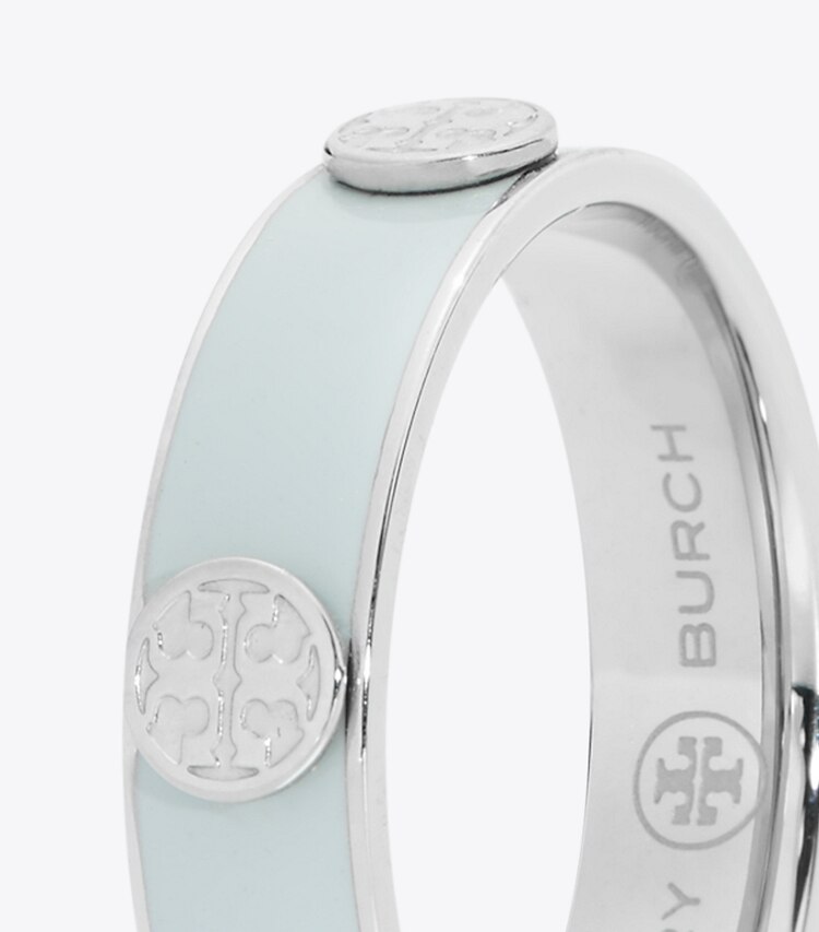 Tory Burch diseñador anillos Anillo de esmalte con tachuelas Miller en Tory Silver / Seltzer detalle