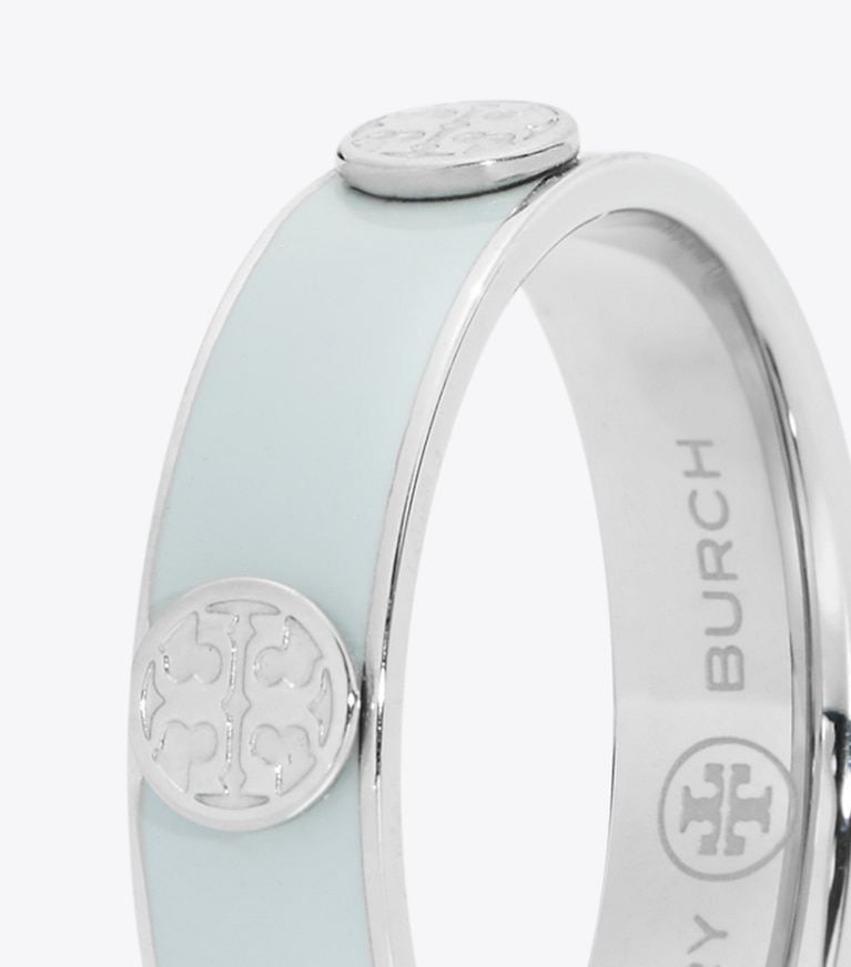 Tory Burch diseñador anillos Anillo de esmalte con tachuelas Miller en Tory Silver / Seltzer detalle