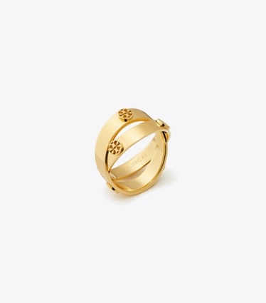 Tory Burch diseñador anillos Anillo doble Icon en Tory Gold ángulo