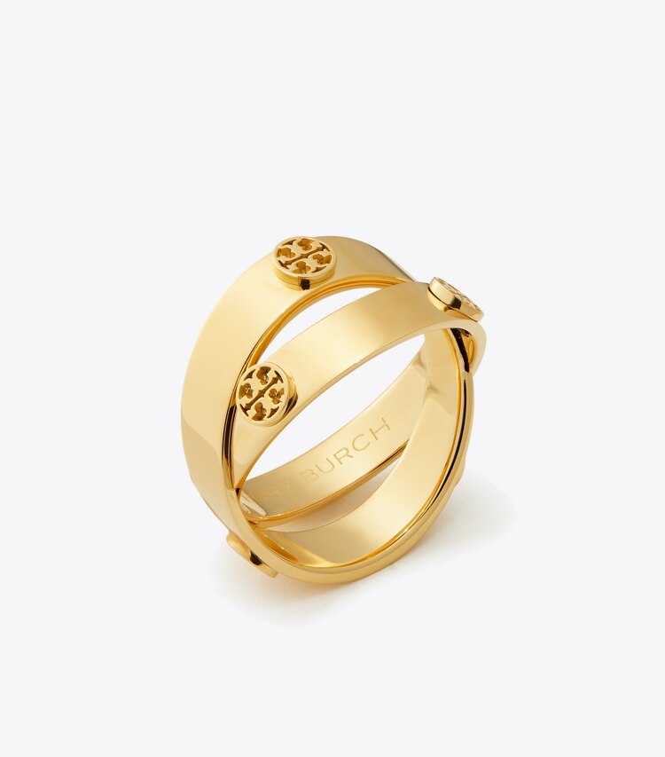 Tory Burch diseñador anillos Anillo doble Icon en Tory Gold ángulo