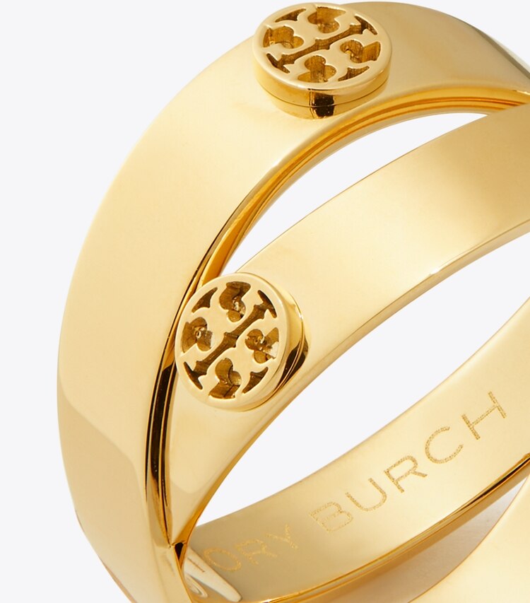 Tory Burch diseñador anillos Anillo doble Icon en Tory Gold detalle