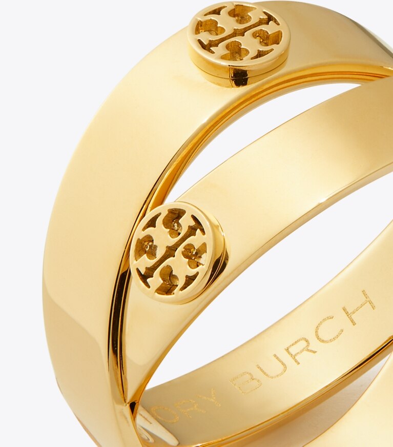 Tory Burch diseñador anillos Anillo doble Icon en Tory Gold detalle