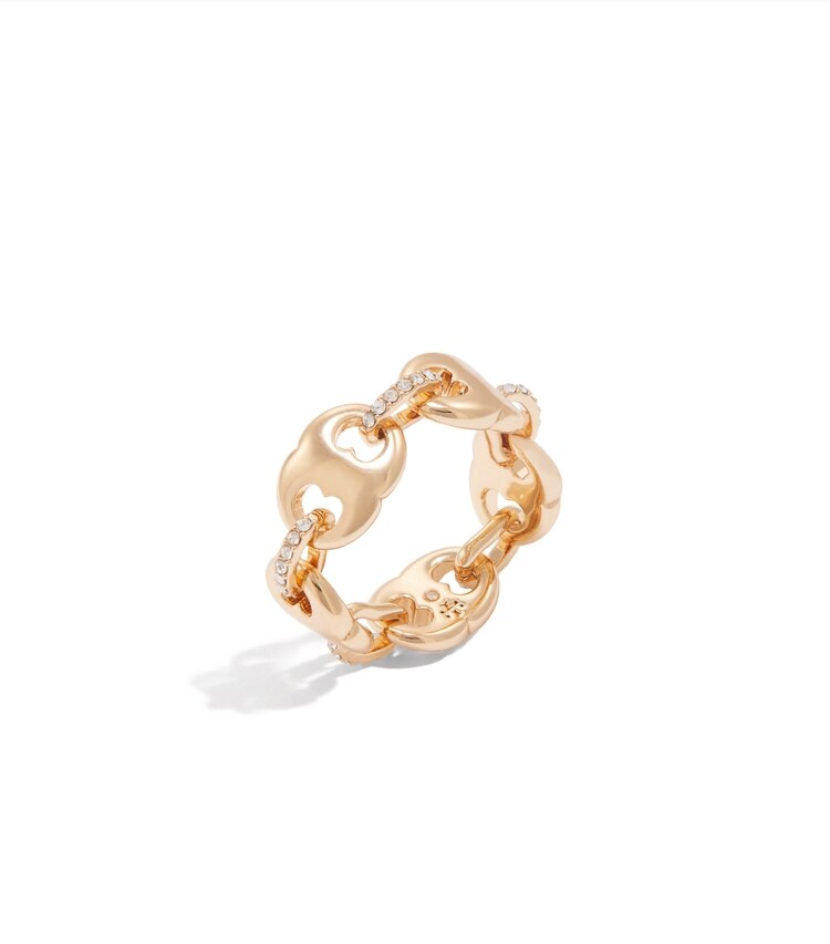 Tory Burch diseñador anillos Anillo en pavé Gemini Link en Light Brass / Crystal adicional