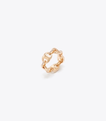 Tory Burch diseñador anillos Anillo en pavé Gemini Link en Light Brass / Crystal ángulo