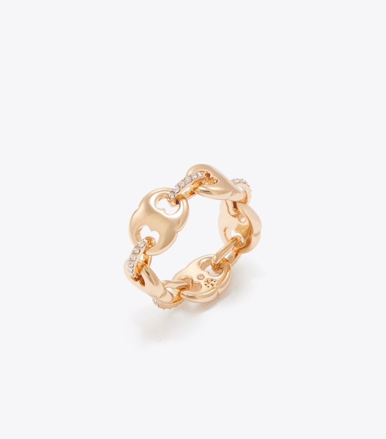 Tory Burch diseñador anillos Anillo en pavé Gemini Link en Light Brass / Crystal ángulo
