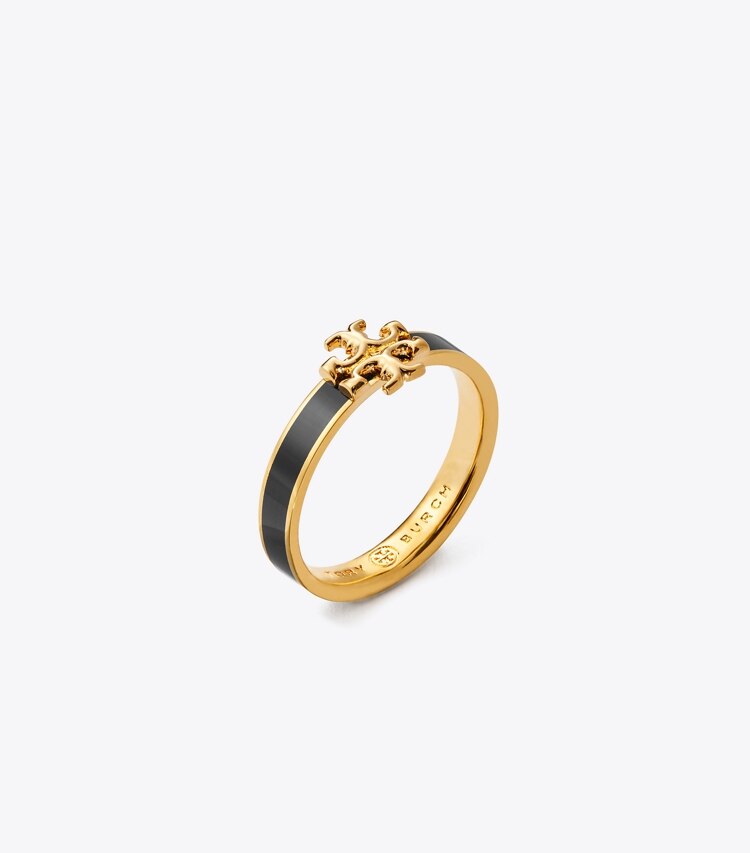 Tory Burch diseñador anillos Anillo esmaltado Icon en Tory Gold / Black ángulo
