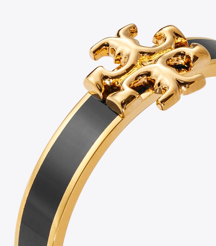 Tory Burch diseñador anillos Anillo esmaltado Icon en Tory Gold / Black detalle