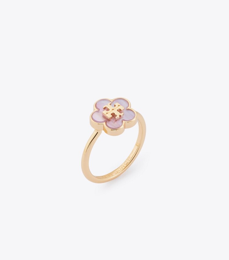 Tory Burch diseñador anillos Anillo Forget Me Not en Tory Gold / Pink ángulo