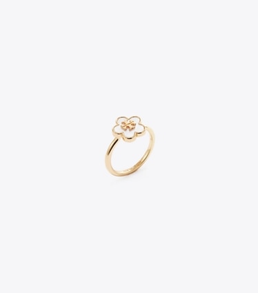 Tory Burch diseñador anillos Anillo Forget Me Not en Tory Gold / Mother of Pearl ángulo