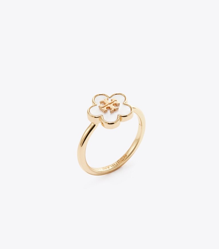 Tory Burch diseñador anillos Anillo Forget Me Not en Tory Gold / Mother of Pearl ángulo