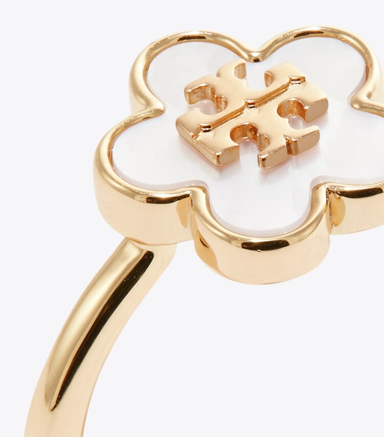 Tory Burch diseñador anillos Anillo Forget Me Not en Tory Gold / Mother of Pearl detalle