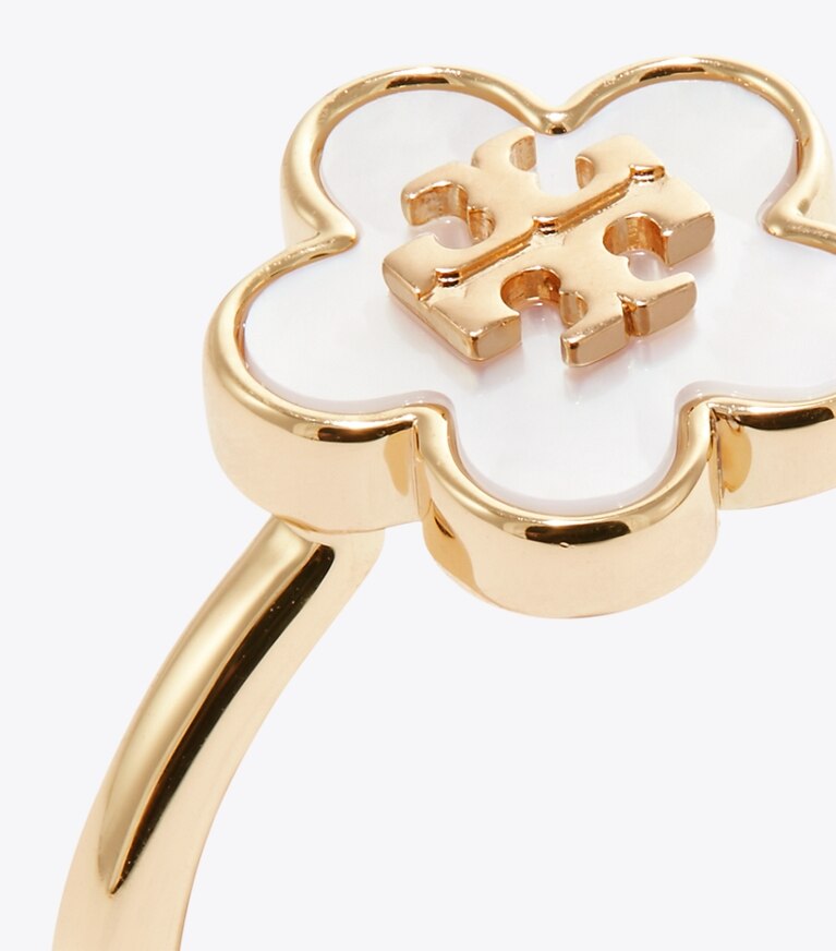 Tory Burch diseñador anillos Anillo Forget Me Not en Tory Gold / Mother of Pearl detalle