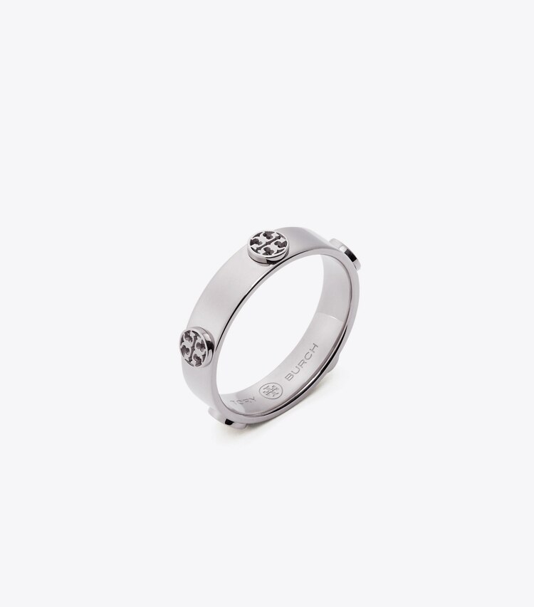 Tory Burch diseñador anillos Anillo Icon en Tory Silver ángulo