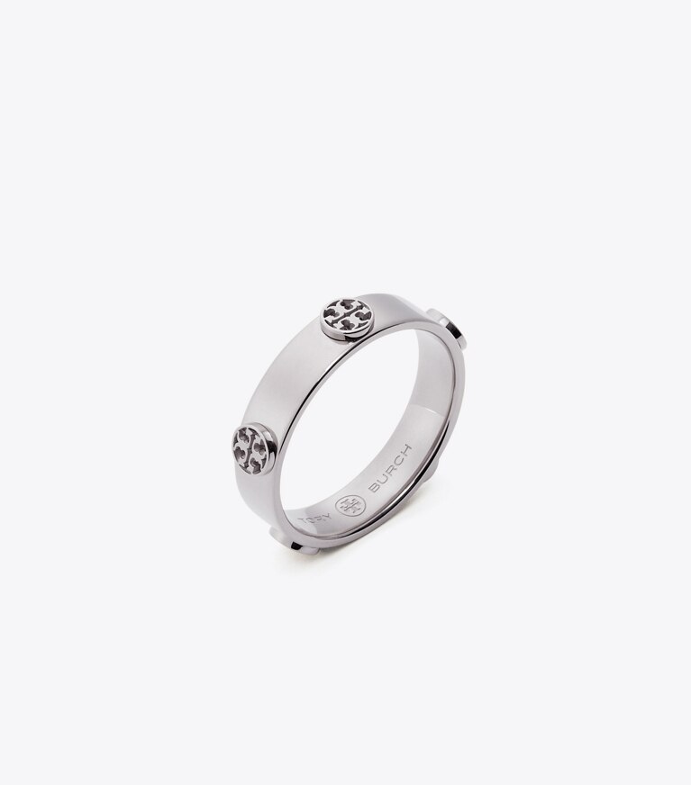 Tory Burch diseñador anillos Anillo Icon en Tory Silver ángulo