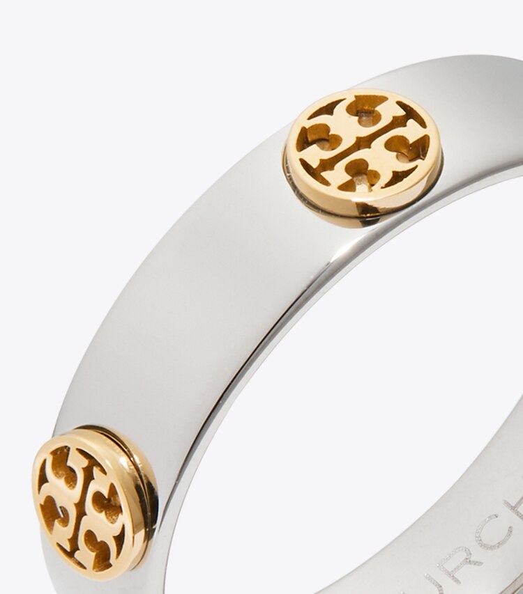 Tory Burch diseñador anillos Anillo Icon en Tory Silver / Tory Gold detalle