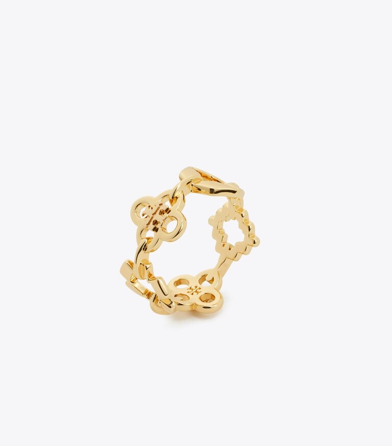 Tory Burch diseñador anillos Anillo Kira Clover Multi Motif en Tory Gold ángulo