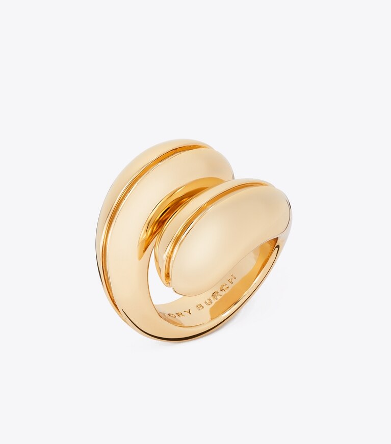 Tory Burch diseñador anillos Anillo Pierced en Light Brass ángulo