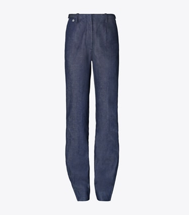 Tory Burch designer bottoms Ankle-Zip Cotton Jean in Raw/Unwashed front