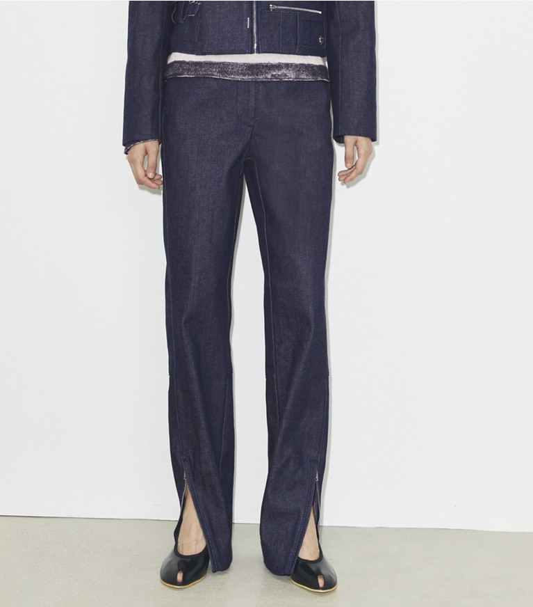 Tory Burch designer bottoms Ankle-Zip Cotton Jeans in Raw/Unwashed front