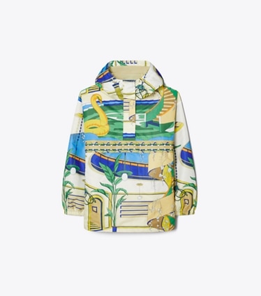 Tory Burch diseñador chaquetas Anorak de nailon con media cremallera en The Pool Blue frente