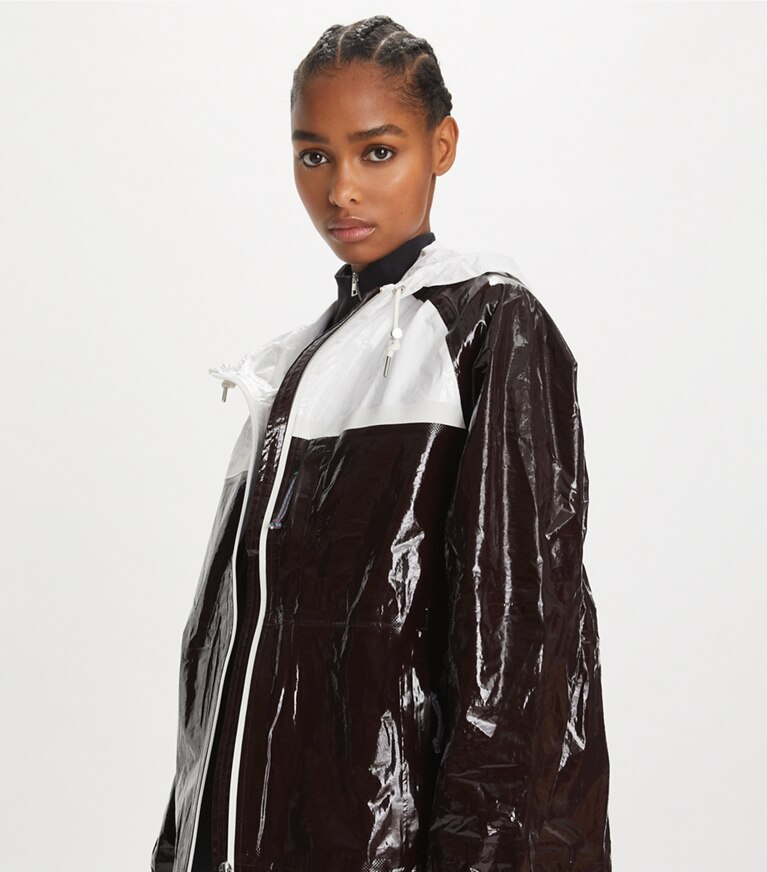 Tory Sport designer giacche Anorak in cotone con zip e cappuccio in Winetasting / Snow White front