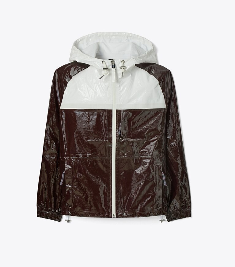 Tory Sport designer giacche Anorak in cotone con zip e cappuccio in Winetasting / Snow White front