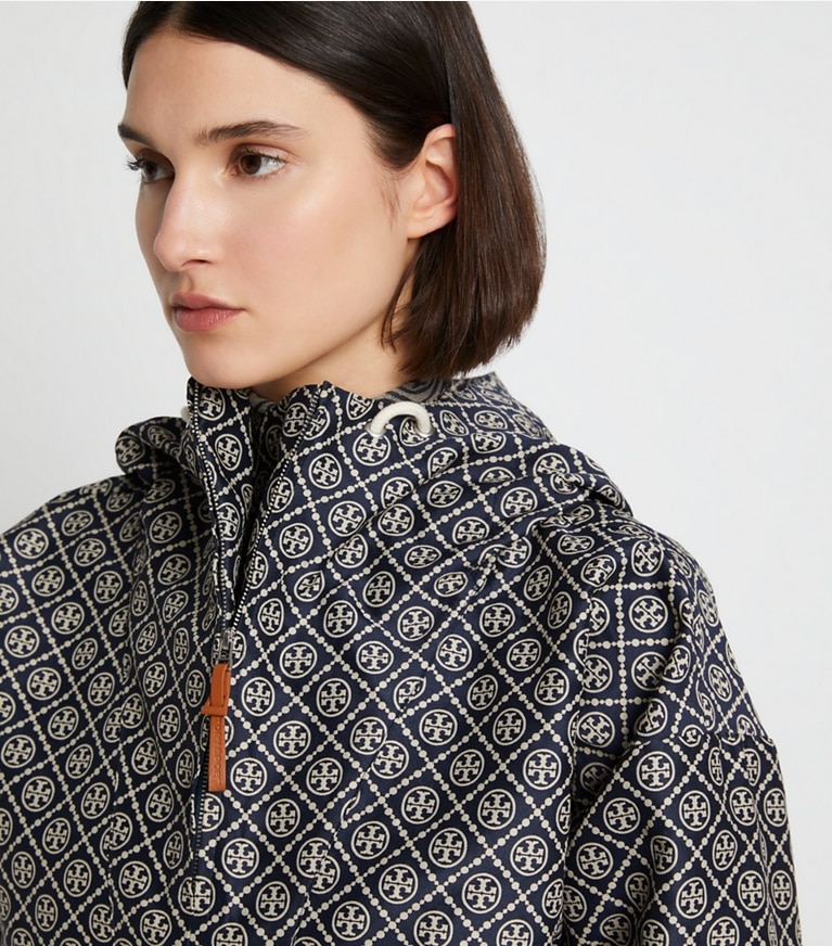 Tory Burch designer giacche Anorak in jacquard oversize in TORY NAVY T MONOGRAM SMALL SPORT front