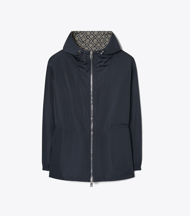 Tory Sport diseñador chaquetas Anorak jacquard con monograma de T en TORY NAVY T MONOGRAM SMALL SPORT plegable y reversible