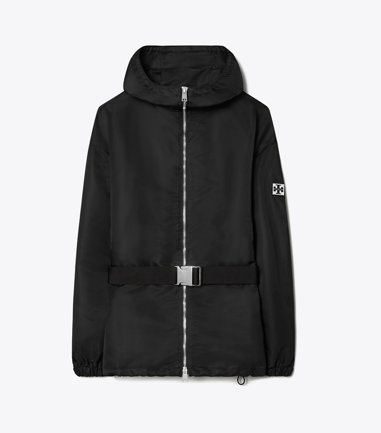 Tory Burch diseñador chaquetas Anorak largo con cinturón en Sport Black frente