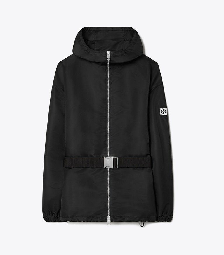 Tory Burch diseñador chaquetas Anorak largo con cinturón en Sport Black frente