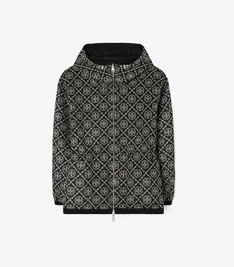 Tory Burch diseñador chaquetas Anorak reversible de jacquard con monograma T en Black/Gray T Monogram reversible plegable