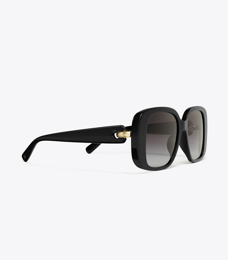 Tory Burch diseñador gafas de sol y gafas graduadas Anteojos de sol cuadrados extragrandes Pierced en BLACK/LIGHT GREY GRADIENT detalle