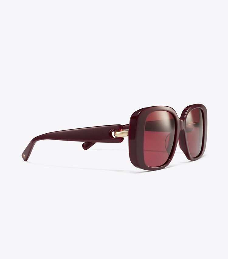 Tory Burch diseñador gafas de sol y anteojos Anteojos de sol cuadrados extragrandes Pierced en BURGUNDY/WINE detalle