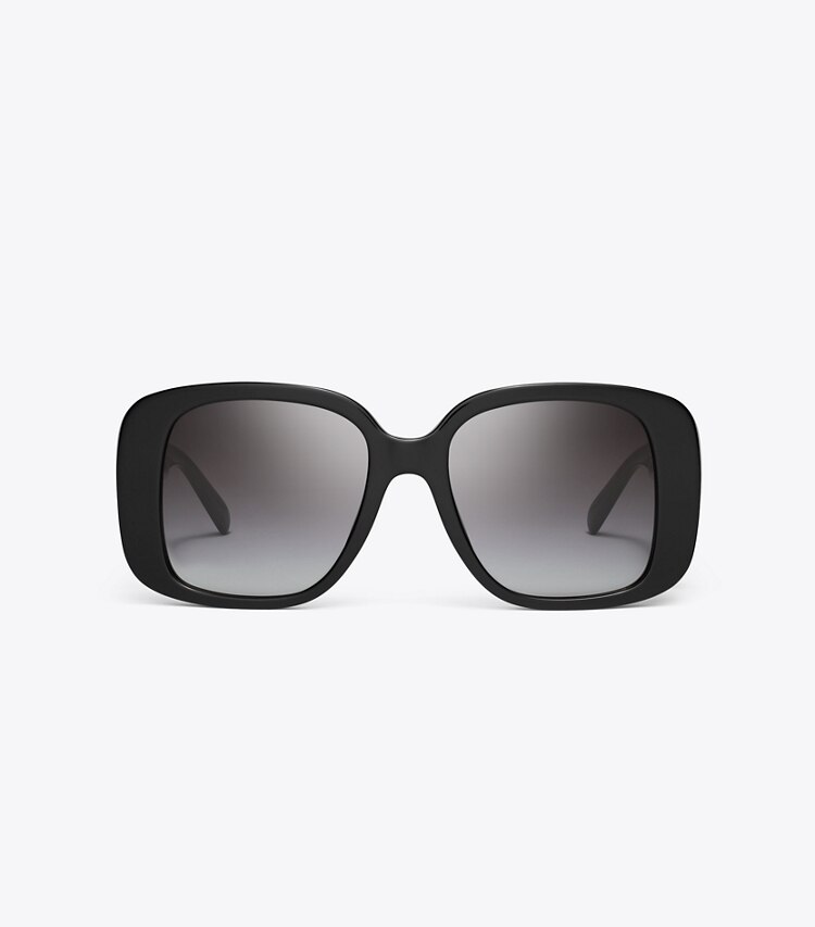 Tory Burch diseñador gafas de sol y gafas graduadas Anteojos de sol cuadrados extragrandes Pierced en BLACK/LIGHT GREY GRADIENT frente