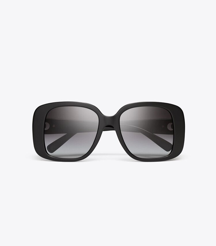 Tory Burch diseñador gafas de sol y gafas graduadas Anteojos de sol cuadrados extragrandes Pierced en BLACK/LIGHT GREY GRADIENT vista superior
