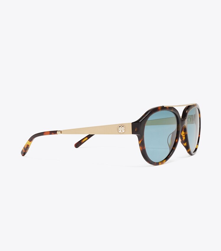 Tory Burch diseñador gafas de sol y anteojos Anteojos de sol Miller tipo aviador en TORTOISE/PETROL GREEN detalle