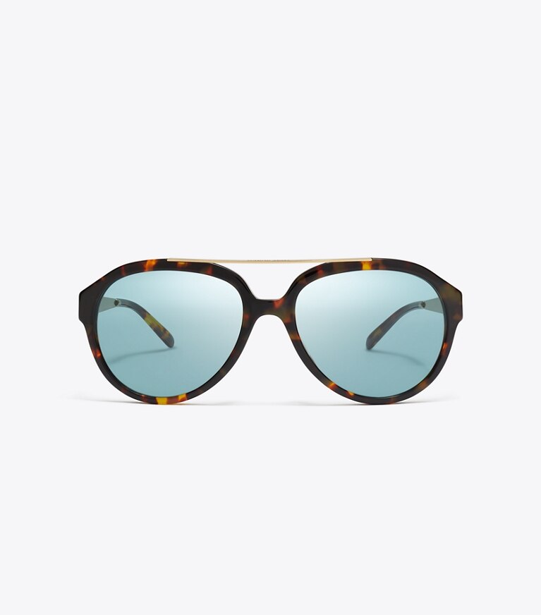 Tory Burch diseñador gafas de sol y anteojos Anteojos de sol Miller tipo aviador en TORTOISE/PETROL GREEN frente