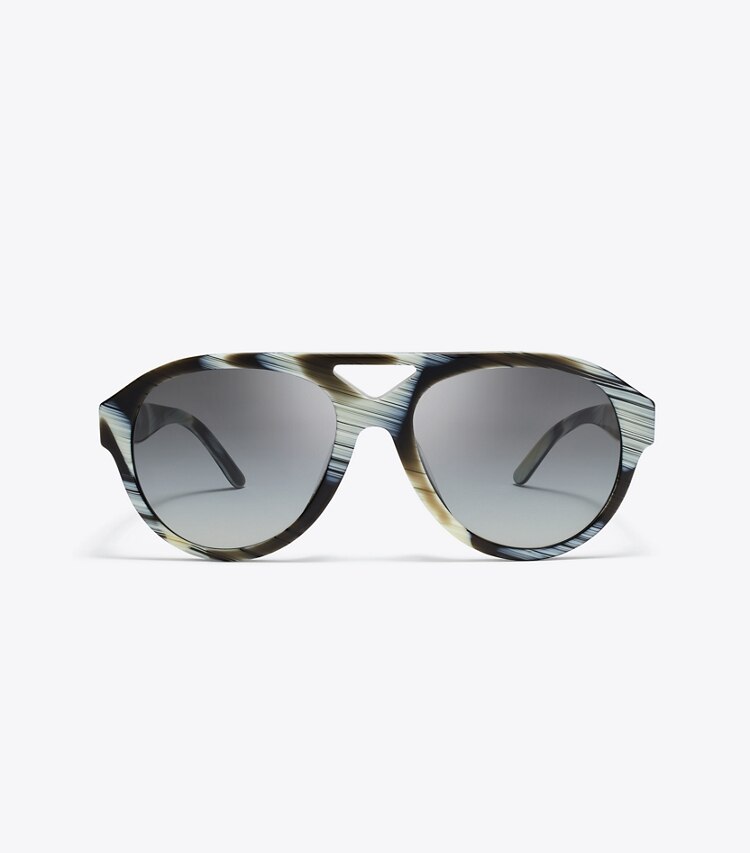Tory Burch diseñador gafas de sol y anteojos Anteojos de sol Miller tipo aviador en IVORY BROWN HORN/LIGHT GRAY GRADIENT frente