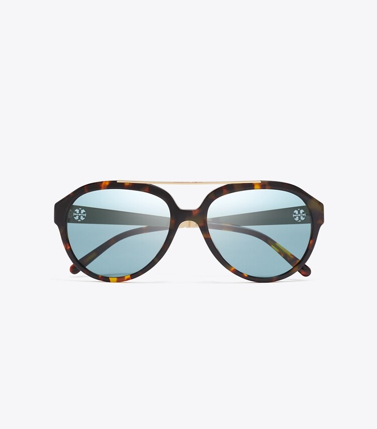 Tory Burch diseñador gafas de sol y anteojos Anteojos de sol Miller tipo aviador en TORTOISE/PETROL GREEN vista superior