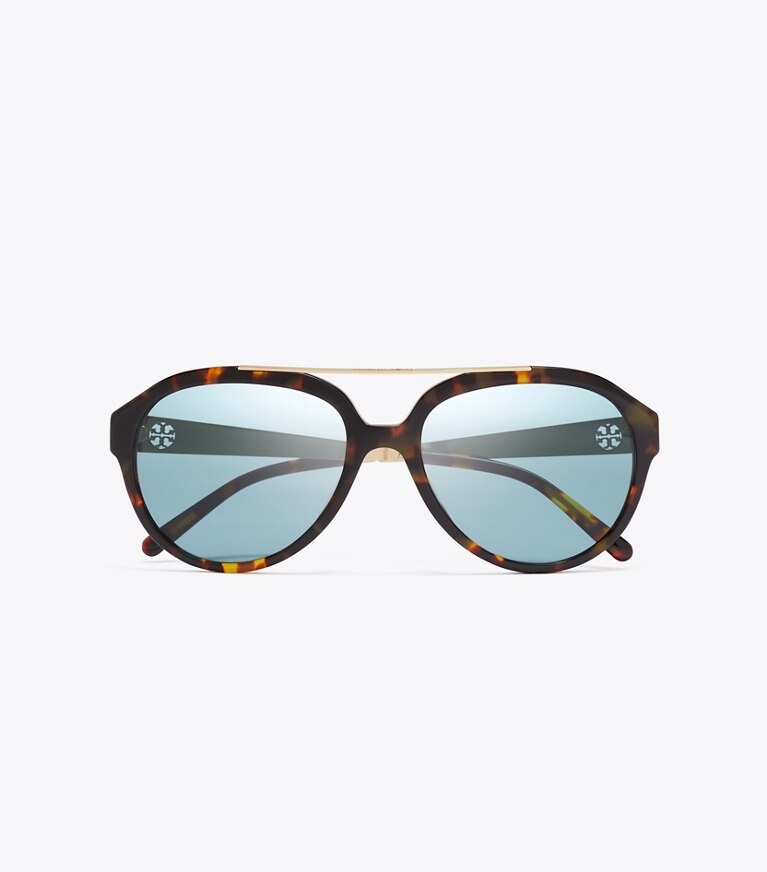 Tory Burch diseñador gafas de sol y anteojos Anteojos de sol Miller tipo aviador en TORTOISE/PETROL GREEN vista superior