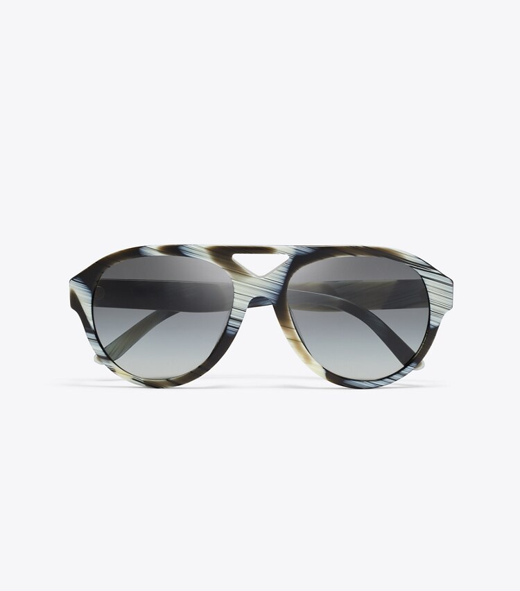 Tory Burch diseñador gafas de sol y anteojos Anteojos de sol Miller tipo aviador en IVORY BROWN HORN/LIGHT GRAY GRADIENT vista superior