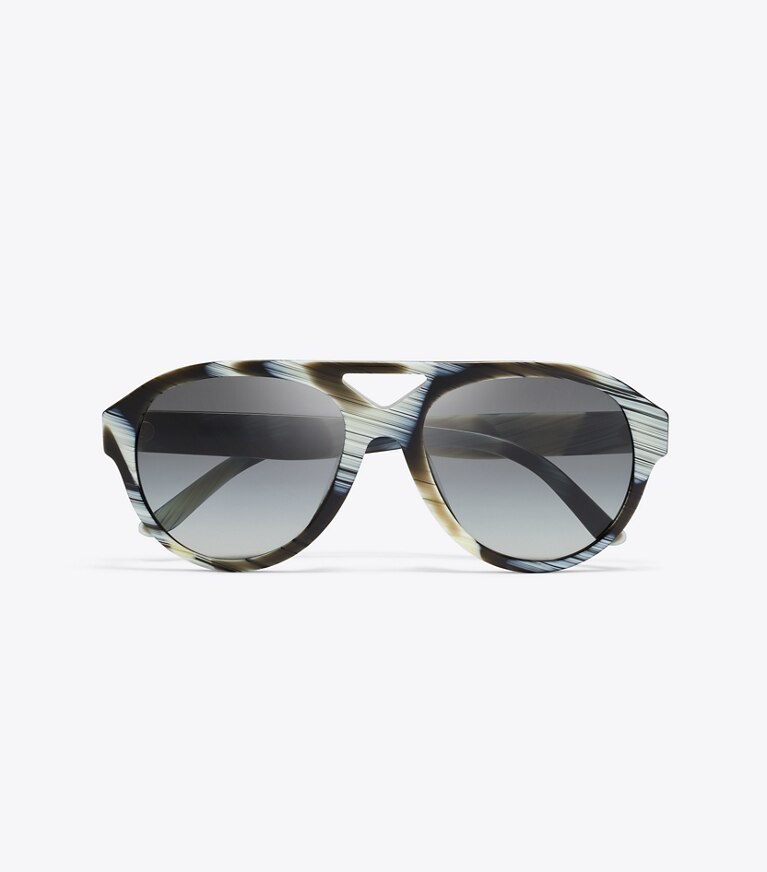 Tory Burch diseñador gafas de sol y anteojos Anteojos de sol Miller tipo aviador en IVORY BROWN HORN/LIGHT GRAY GRADIENT vista superior