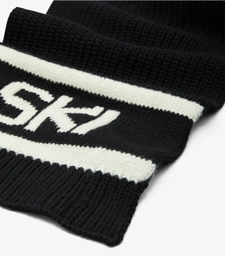 Tory Sport designer scarves Après Ski Scarf in Sport Black / French Cream detail