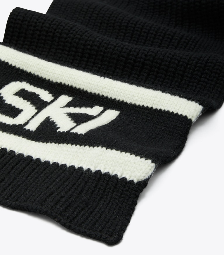 Tory Sport designer scarves Après Ski Scarf in Sport Black / French Cream folded