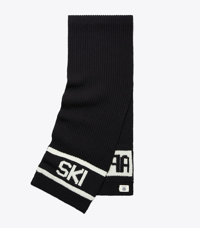 Tory Sport designer scarves Après Ski Scarf in Sport Black / French Cream folded