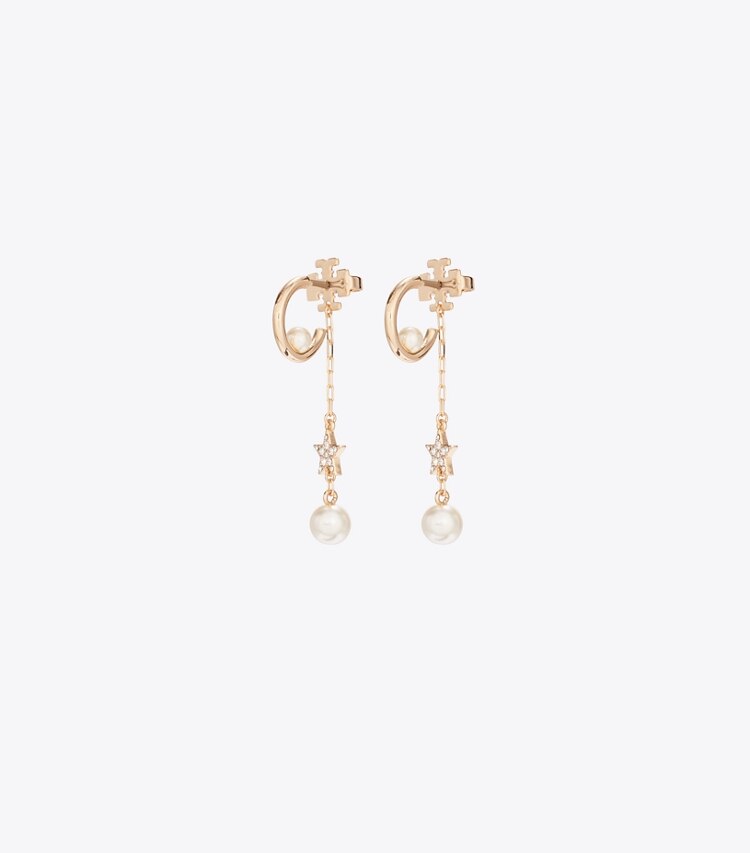 Tory Burch diseñador pendientes Aretes colgantes Moondance de perlas estrella en Tory Gold / Cream frente