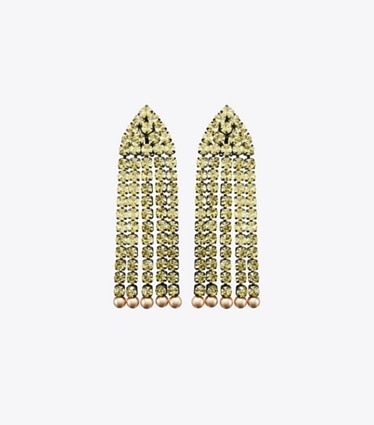 Tory Burch diseñador pendientes Aretes colgantes Moondance en Hematite / Yellow frente