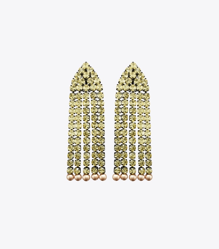 Tory Burch diseñador pendientes Aretes colgantes Moondance en Hematite / Yellow frente