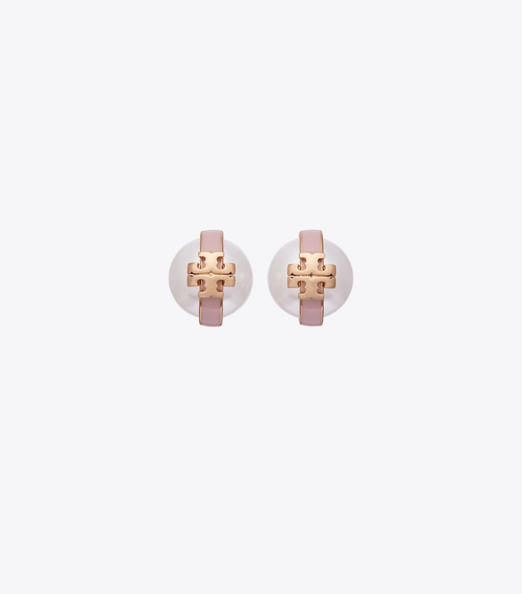 Tory Burch diseñador aretes Aretes de botón con perlas Moondance en Light Brass / Pearl / Pink frente