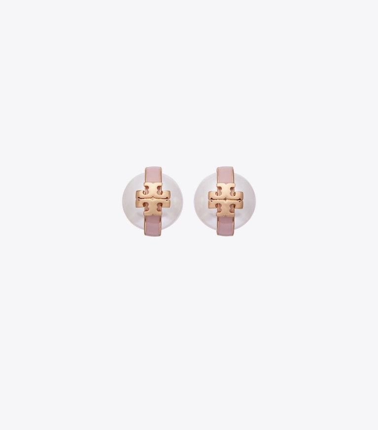 Tory Burch diseñador aretes Aretes de botón con perlas Moondance en Light Brass / Pearl / Pink frente